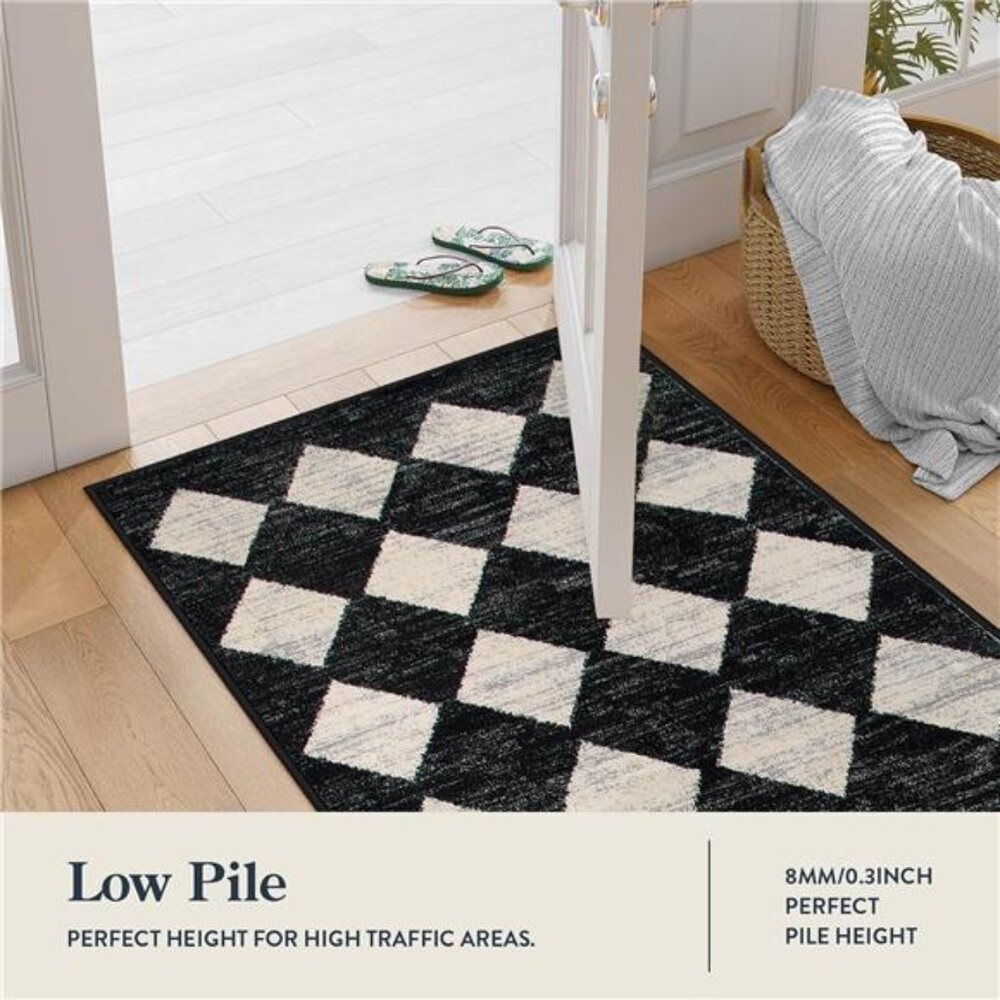 Area Rug - 2x3 Printed Small Black Checkered Entryway Rug Non Slip Kitchen Mat - Picture 5 of 6